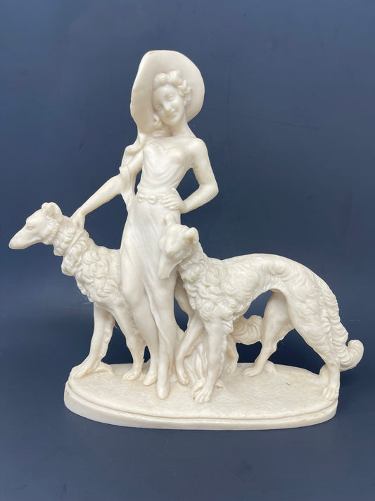 Art Deco Lady W/ Wolfhounds Figurine
