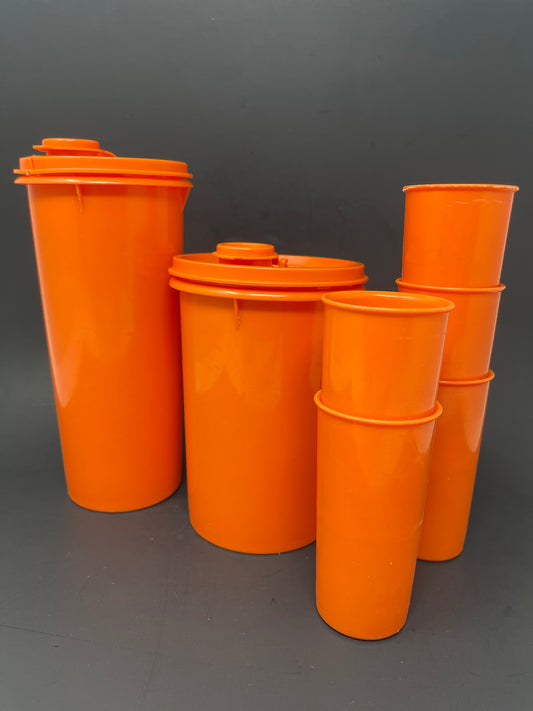 Vintage Orange Tupperware Drink Buddies W/ Cups
