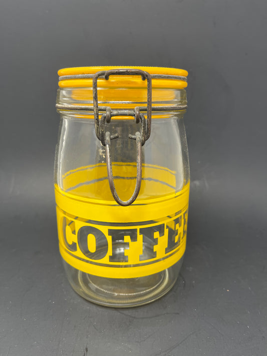 70's Glass Yellow Coffee Storage Flip Top Canister