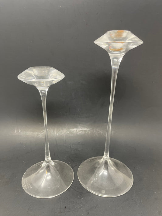 Set Of 2 Kosta Boda Crystal Candlestick Holders
