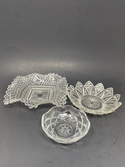 Set Of 3 Glass/Crystal Trinket Trays