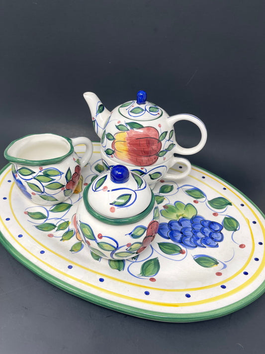 Painted Fruit Tea Set W/ Platter