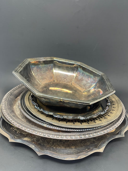 Lot Of Silver Plated Platters & Decorative Plates