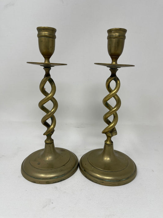 Vintage Brass "Barley Twist" Candlestick Pair