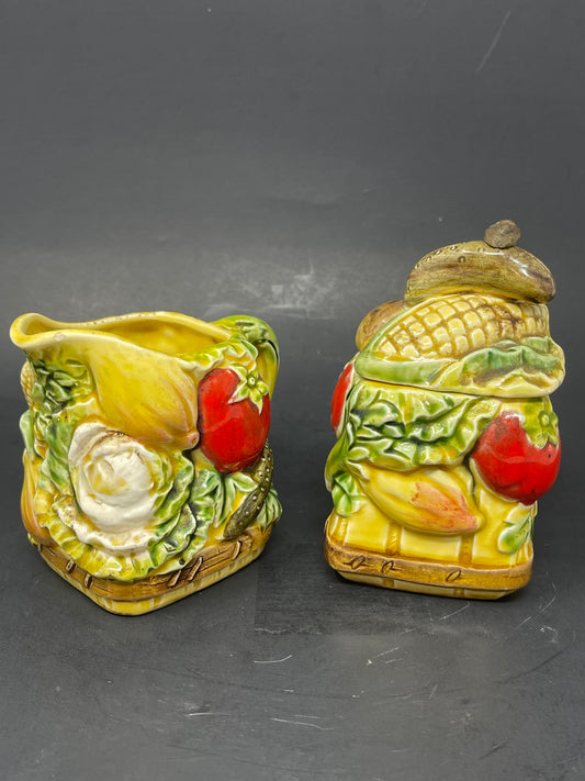 Vintage Vegetable Sugar Bowl & Creamer Set