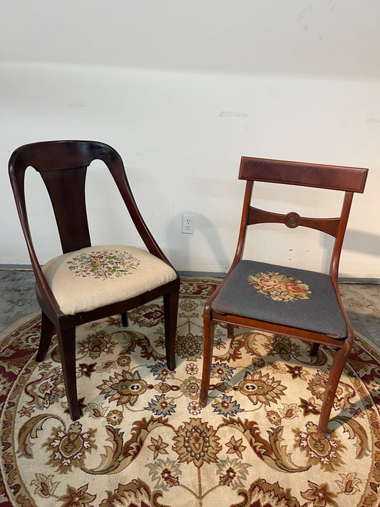 Set Of 2 Needlepoint Wooden Chairs