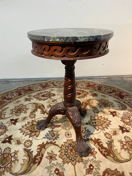 Antique Marble & Wood Side Table