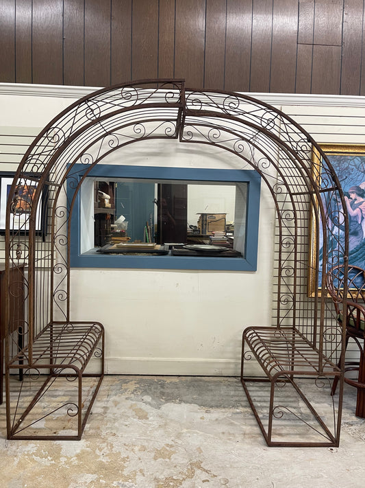Rod Iron Arch Arbor 8ft W/ Set Of 2 Seater Benches