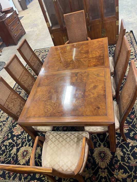 Henredon Burl Wood Dining Table W/ 8 Chairs