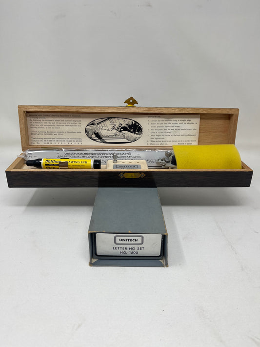 Vintage Unitech No. 1500 Lettering Set W/ Original Wooden Case
