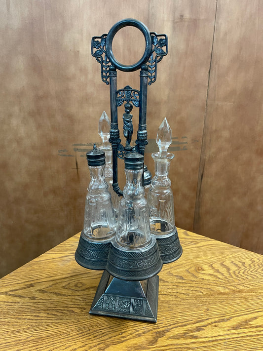 Antique Glass Condiment Cruet Silver Plated